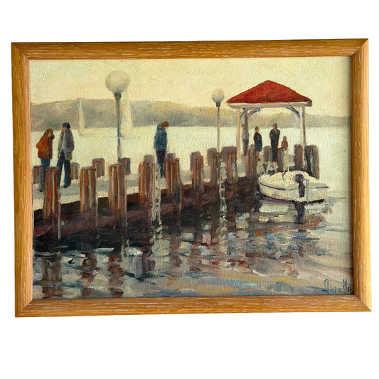 Original Impressionist Seaside Dock Painting Signed 17 X 13 Art
